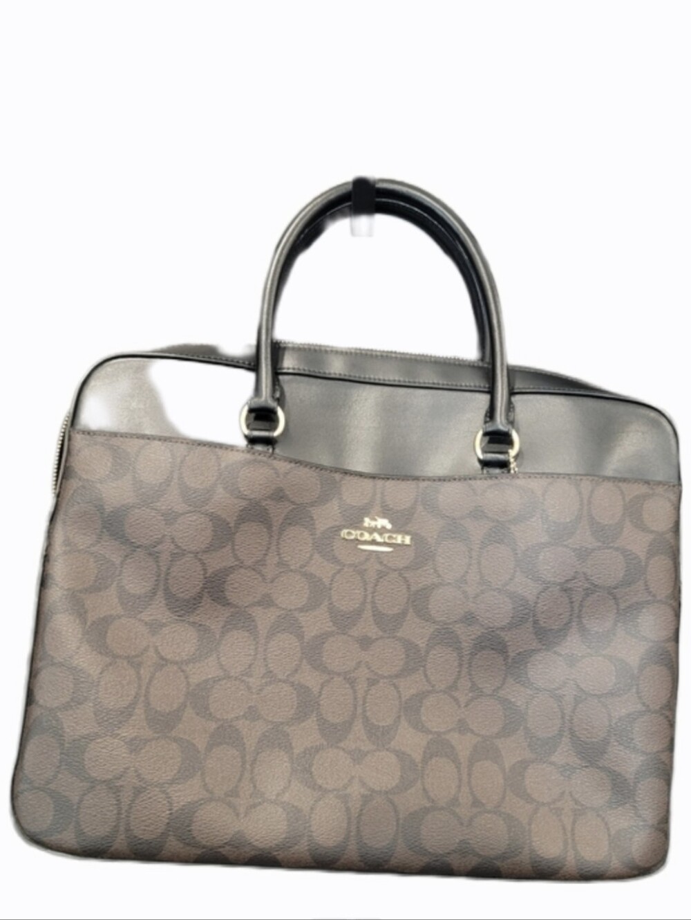 Coach Signature Monogram Tote in Brown and Black